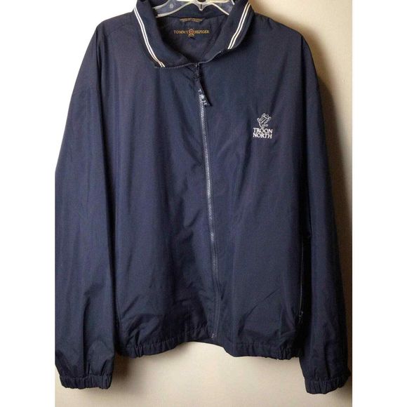 VTG Tommy Hilfiger Golf Jacket Men's XL Crest Full Zip Mesh Lined Blue Troon - Picture 1 of 7